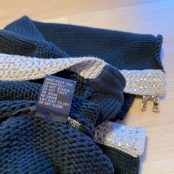 Boston Proper Black Cotton Zip-Up Hooded Sweater with Silver Sequins ~ M - Picture 11 of 12